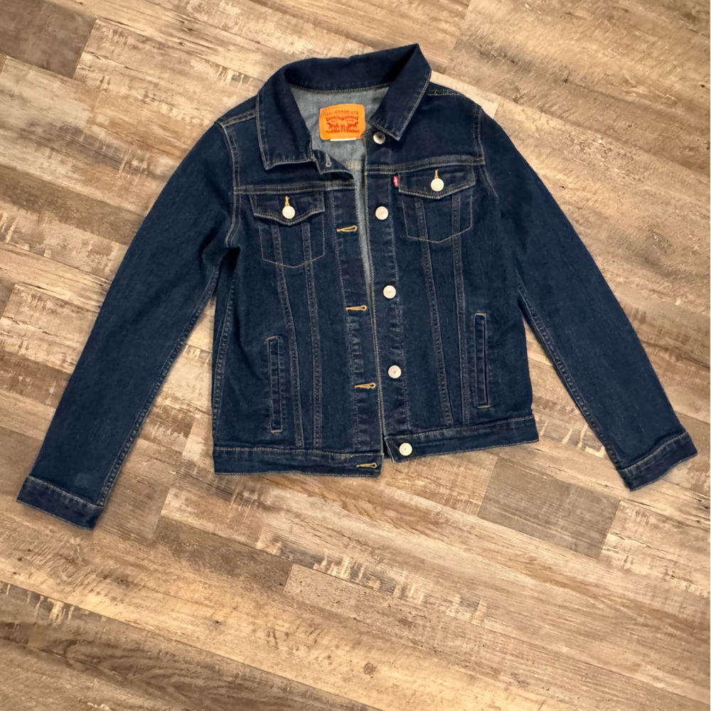 Levi’s Kids Denim Trucker Jacket Dark Wash XL 14/16 Stretch Classic